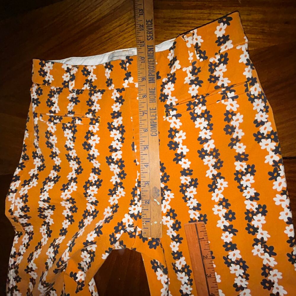 Anthropologie slim straight pants orange black and white floral pattern size 4 - Picture 8 of 10